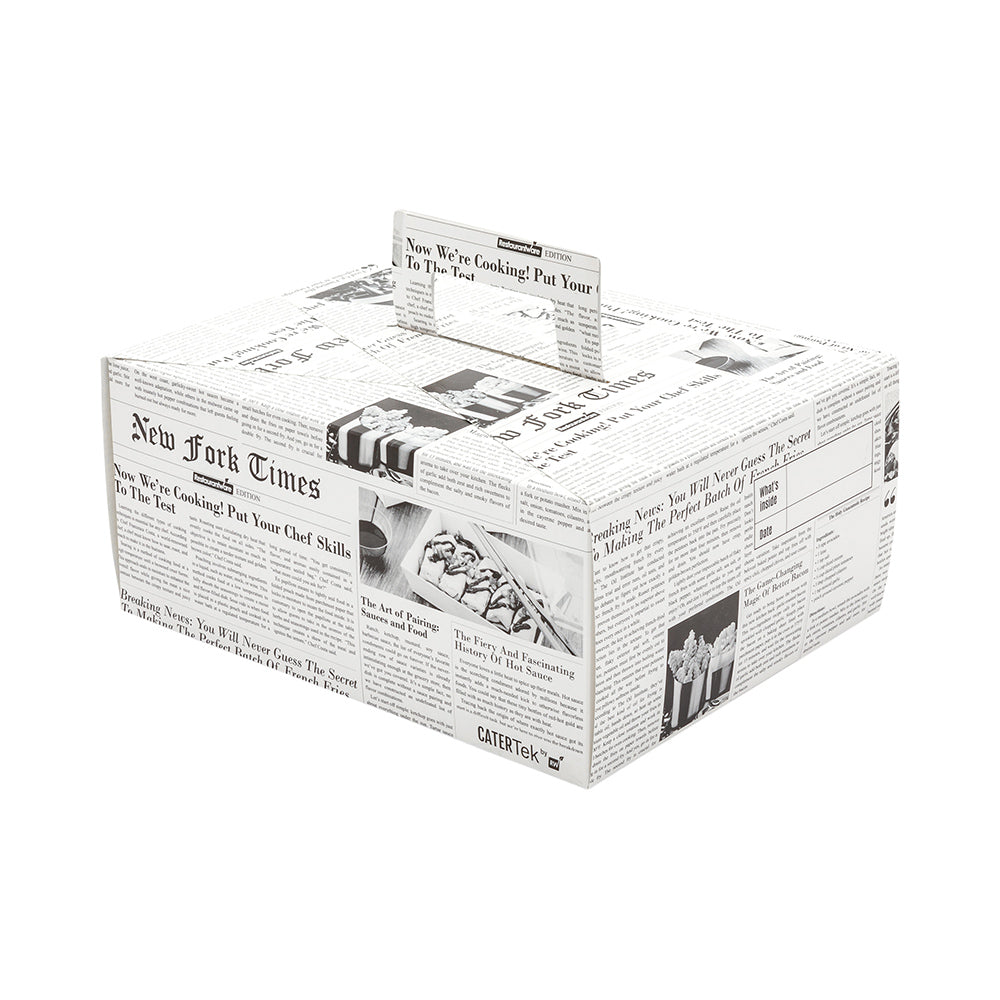 Cater Tek Rectangle Newsprint Paper Deep Take Out Container - with Handle - 9" x 7" x 4" - 100 count box
