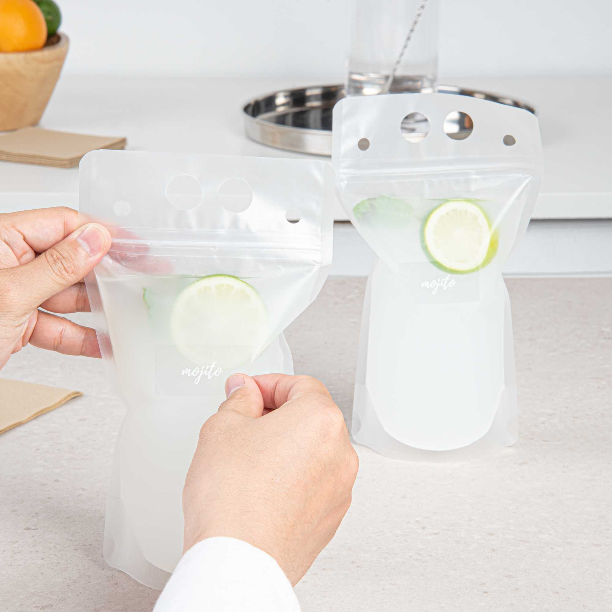Label Tek Plastic Mojito Label - Clear with White Font, Water-Resistant - 2" x 1" - 100 count box