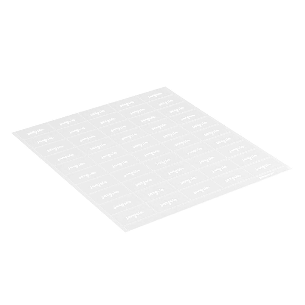 Label Tek Plastic Sangria Label - Clear with White Font, Water-Resistant - 2" x 1" - 100 count box