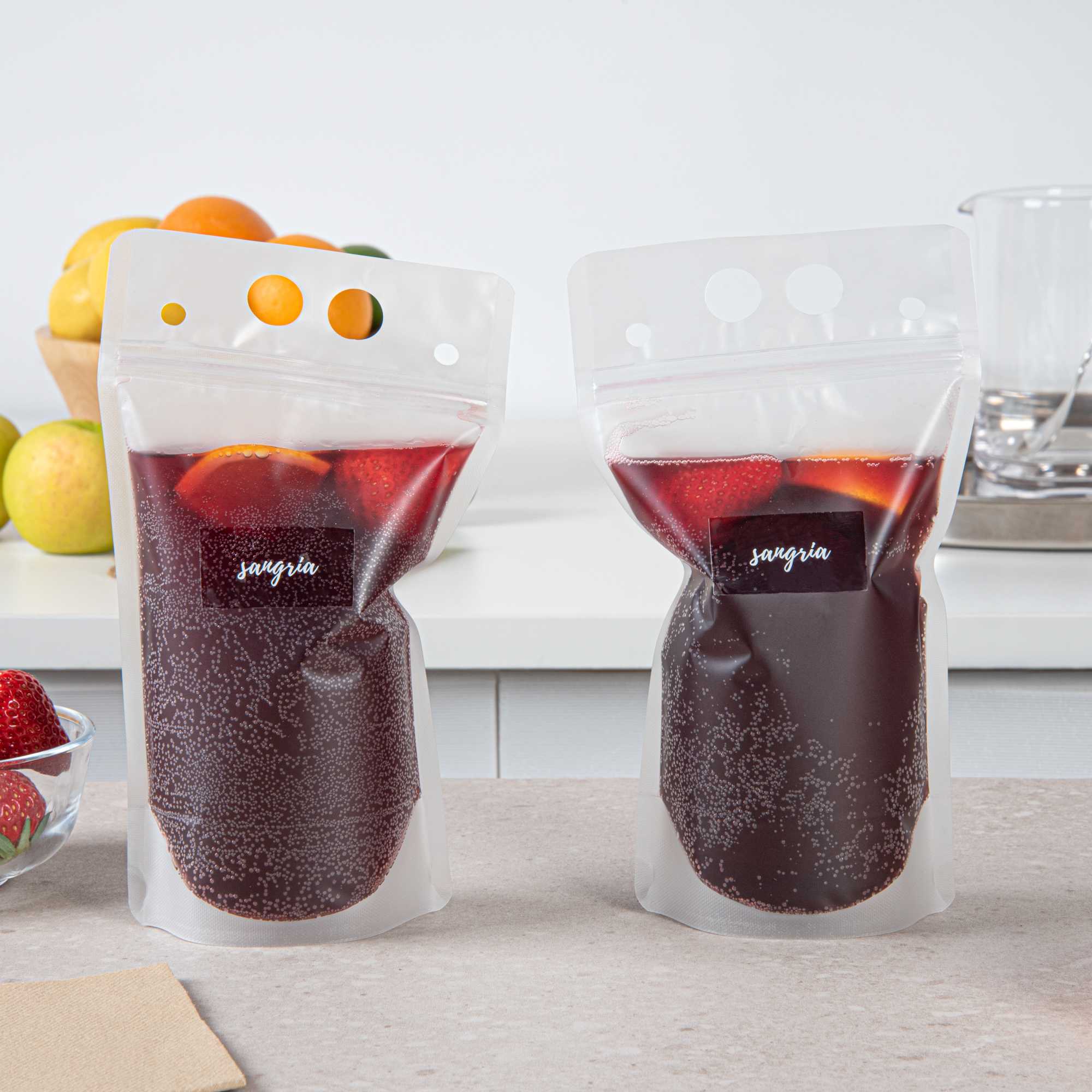 Label Tek Plastic Sangria Label - Clear with White Font, Water-Resistant - 2" x 1" - 100 count box