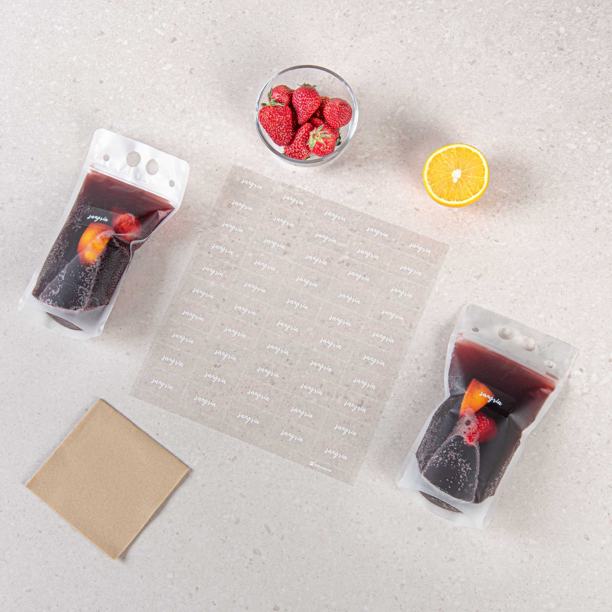 Label Tek Plastic Sangria Label - Clear with White Font, Water-Resistant - 2" x 1" - 100 count box