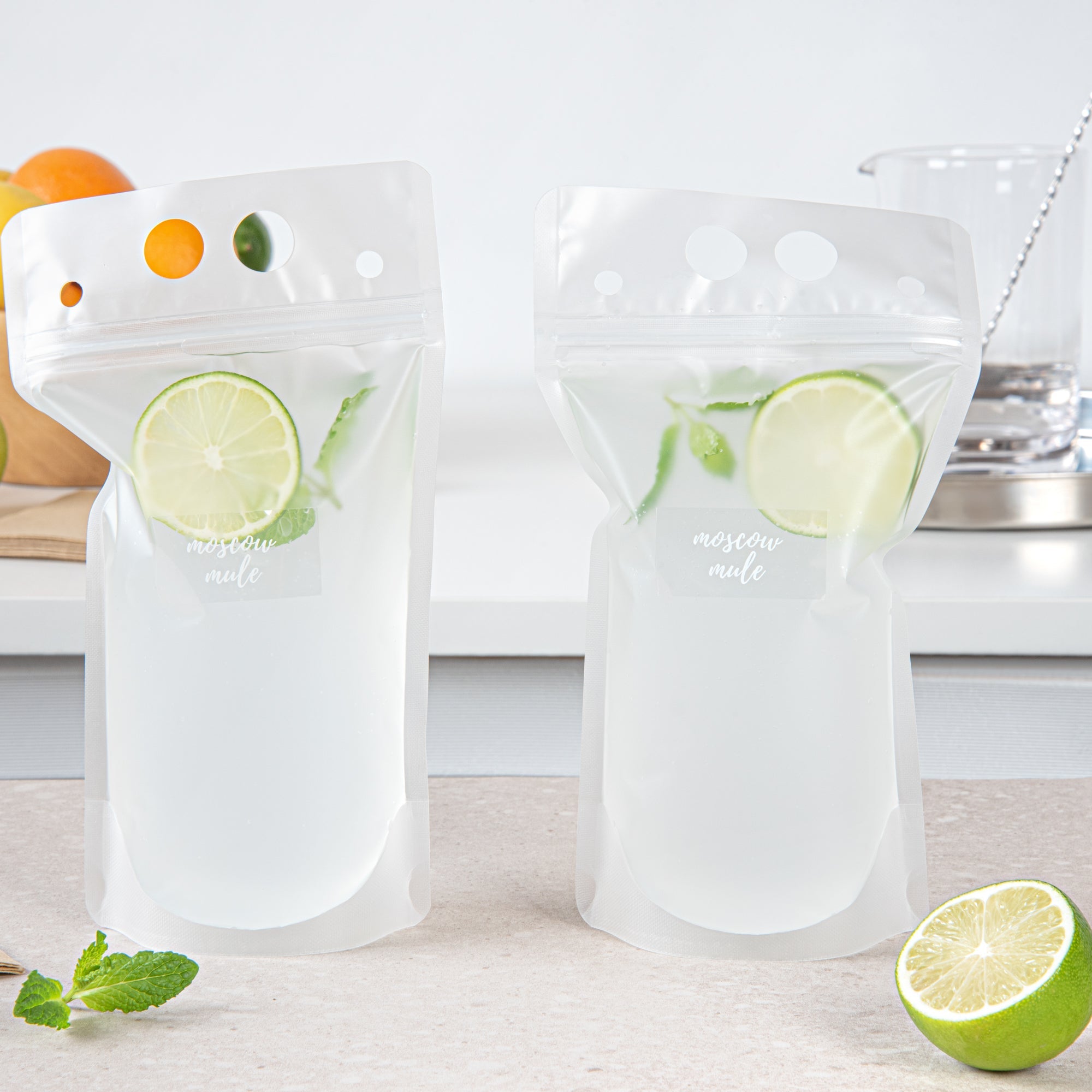 Label Tek Plastic Moscow Mule Label - Clear with White Font, Water-Resistant - 2" x 1" - 100 count box