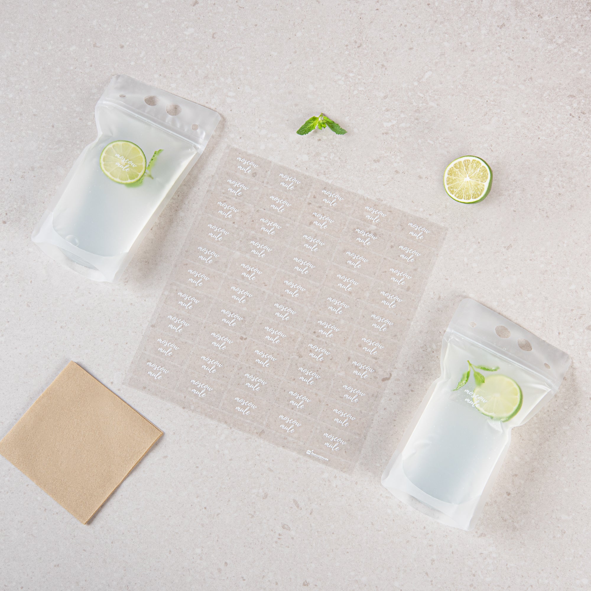Label Tek Plastic Moscow Mule Label - Clear with White Font, Water-Resistant - 2" x 1" - 100 count box