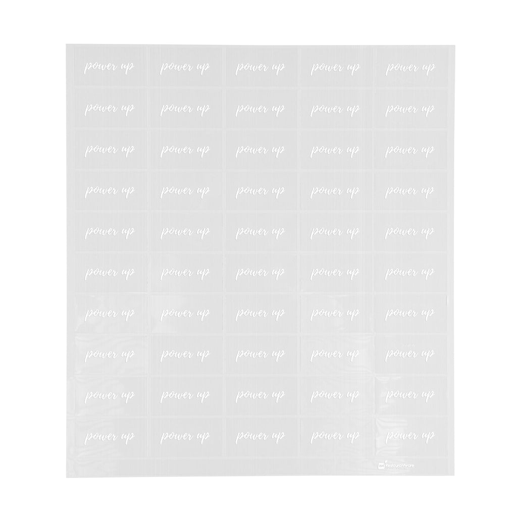 Label Tek Plastic Power Up Label - Clear with White Font, Water-Resistant - 2" x 1" - 100 count box