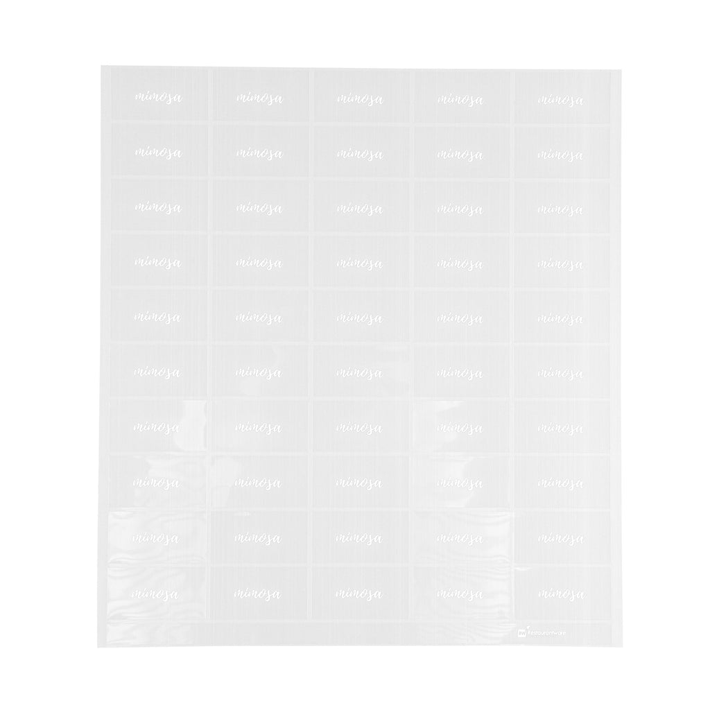 Label Tek Plastic Mimosa Label - Clear with White Font, Water-Resistant - 2" x 1" - 100 count box