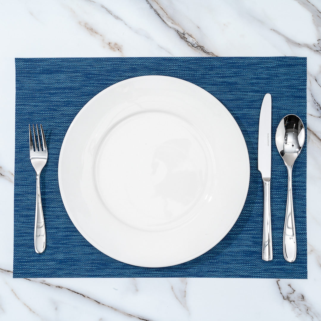 Sovereign Rectangle Blue Vinyl Woven Placemat - 16" x 12" - 6 count box