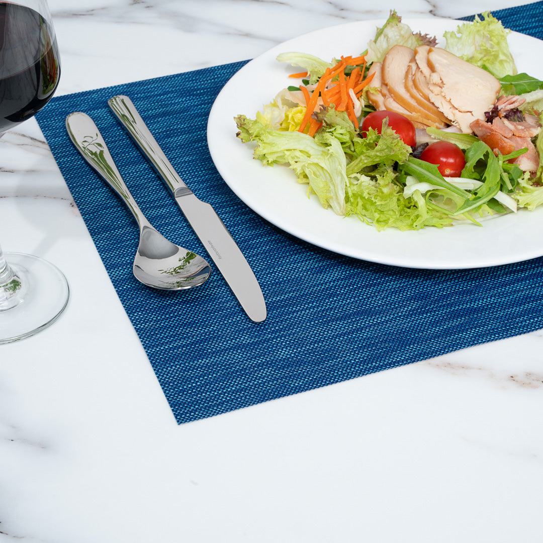 Sovereign Rectangle Blue Vinyl Woven Placemat - 16" x 12" - 6 count box