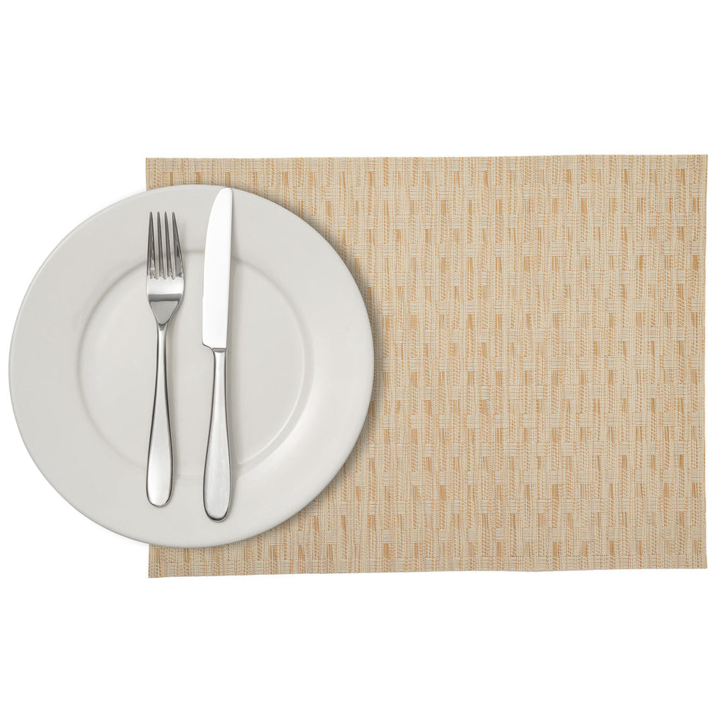 Speculo Rectangle Tan Vinyl Woven Placemat - Wave Pattern - 16" x 12" - 6 count box