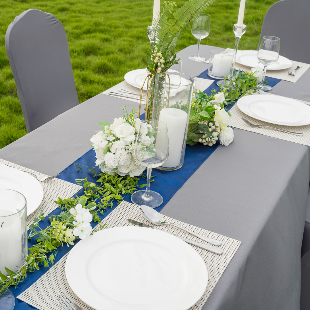Table Tek Navy Blue Satin Table Runner - 12" x 108" - 10 count box
