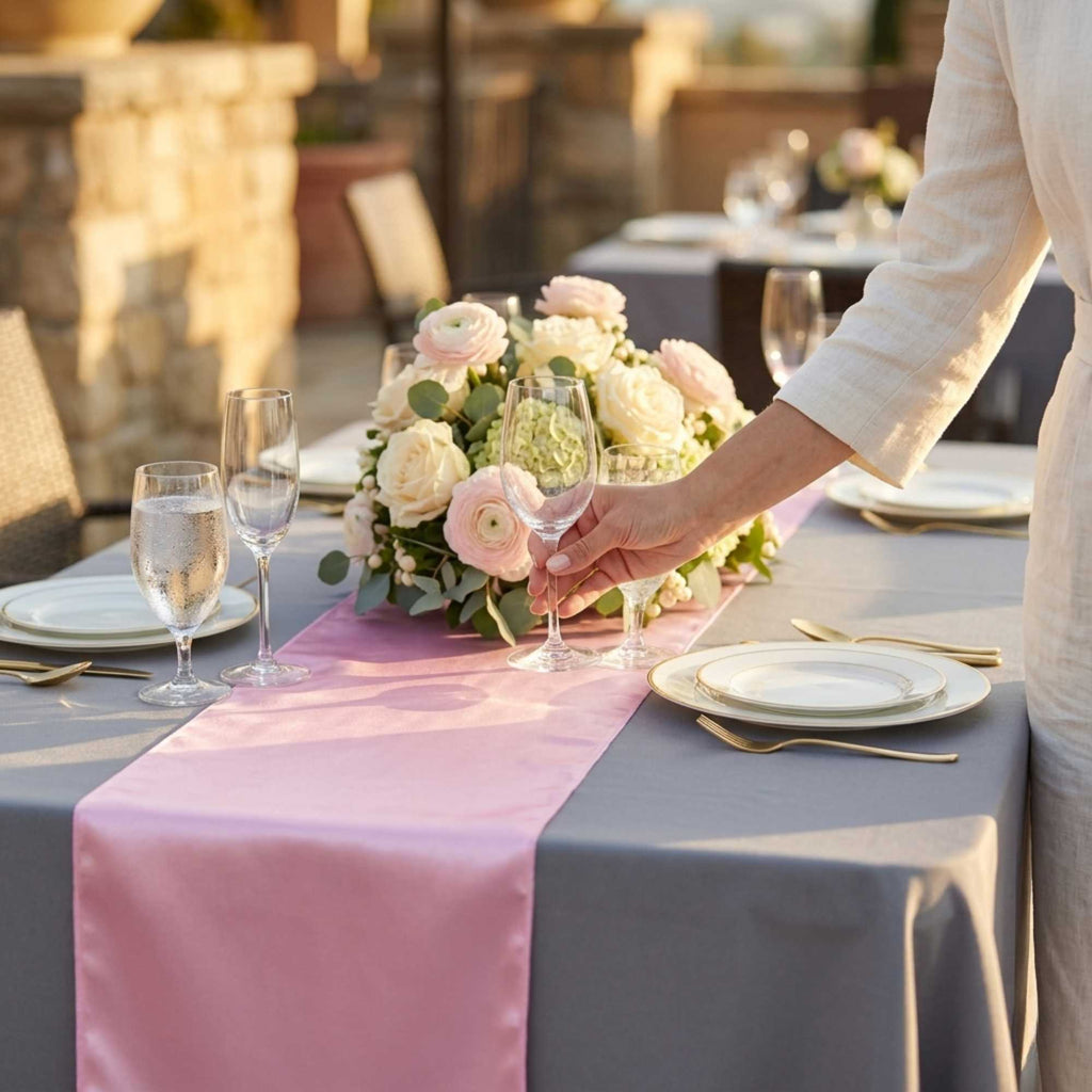 Table Tek Light Pink Satin Table Runner - 12" x 108" - 10 count box