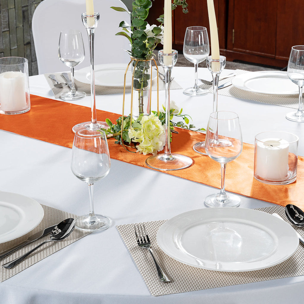 Table Tek Tangerine Orange Satin Table Runner - 12" x 108" - 10 count box