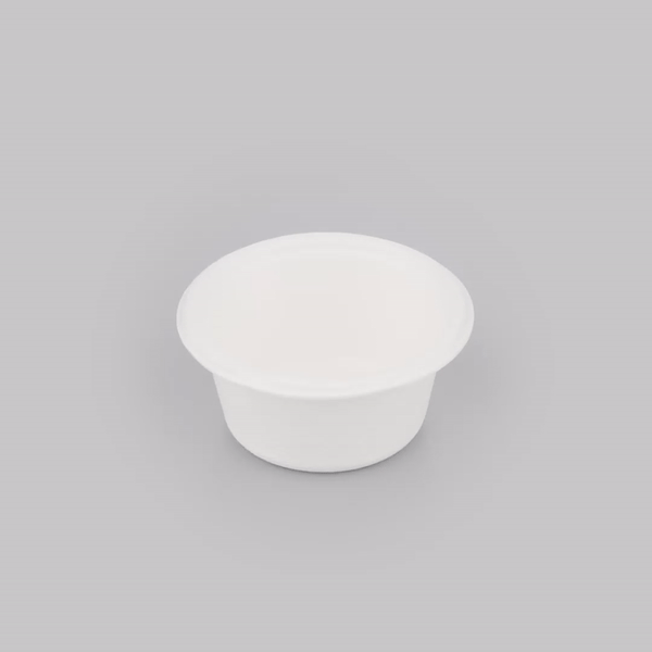 Pulp Tek 2 oz Round White Bagasse Take Out Portion Cup - 2 1/2" x 2 1/2" x 1 1/2" - 2000 count box
