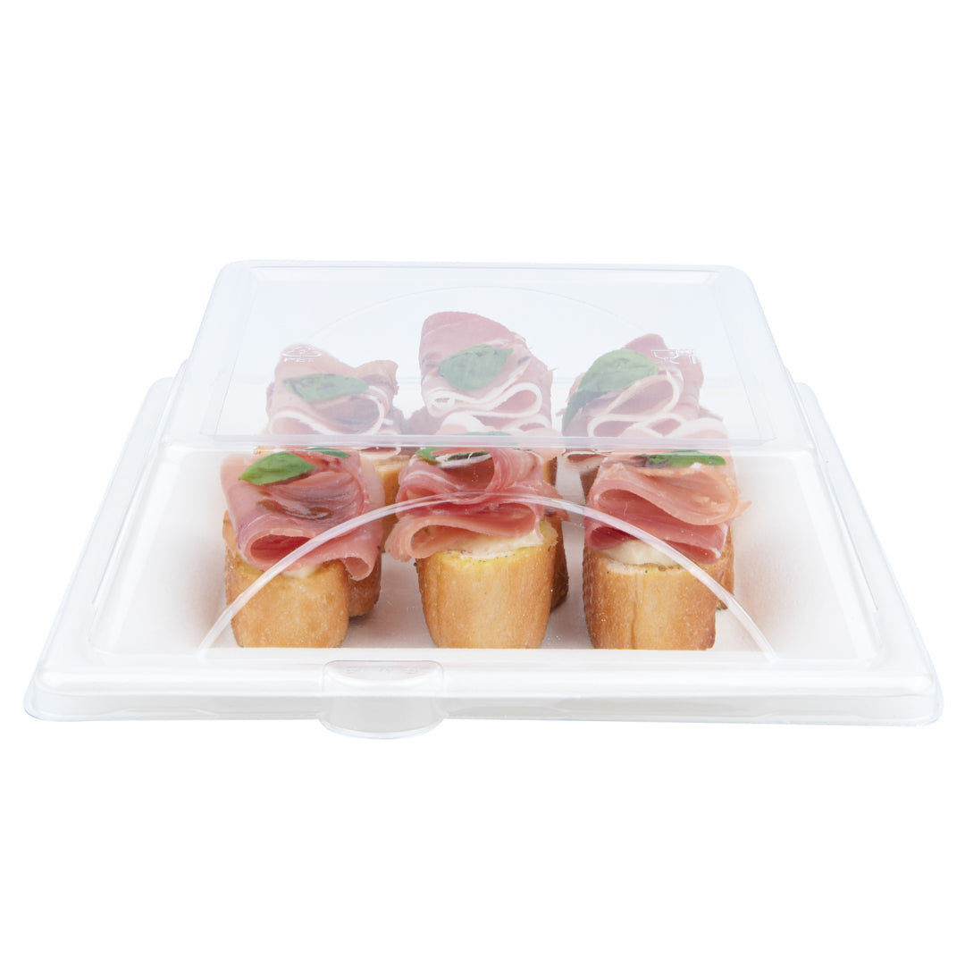 Pulp Safe Square Clear Plastic Dome Lid - Fits Sugarcane / Bagasse Medium Plate - 100 count box