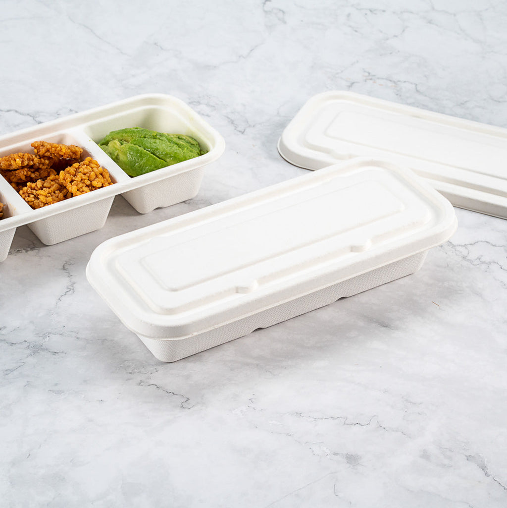 Pulp Tek Rectangle White Sugarcane / Bagasse Lid - Fits Catering Container - 100 count box