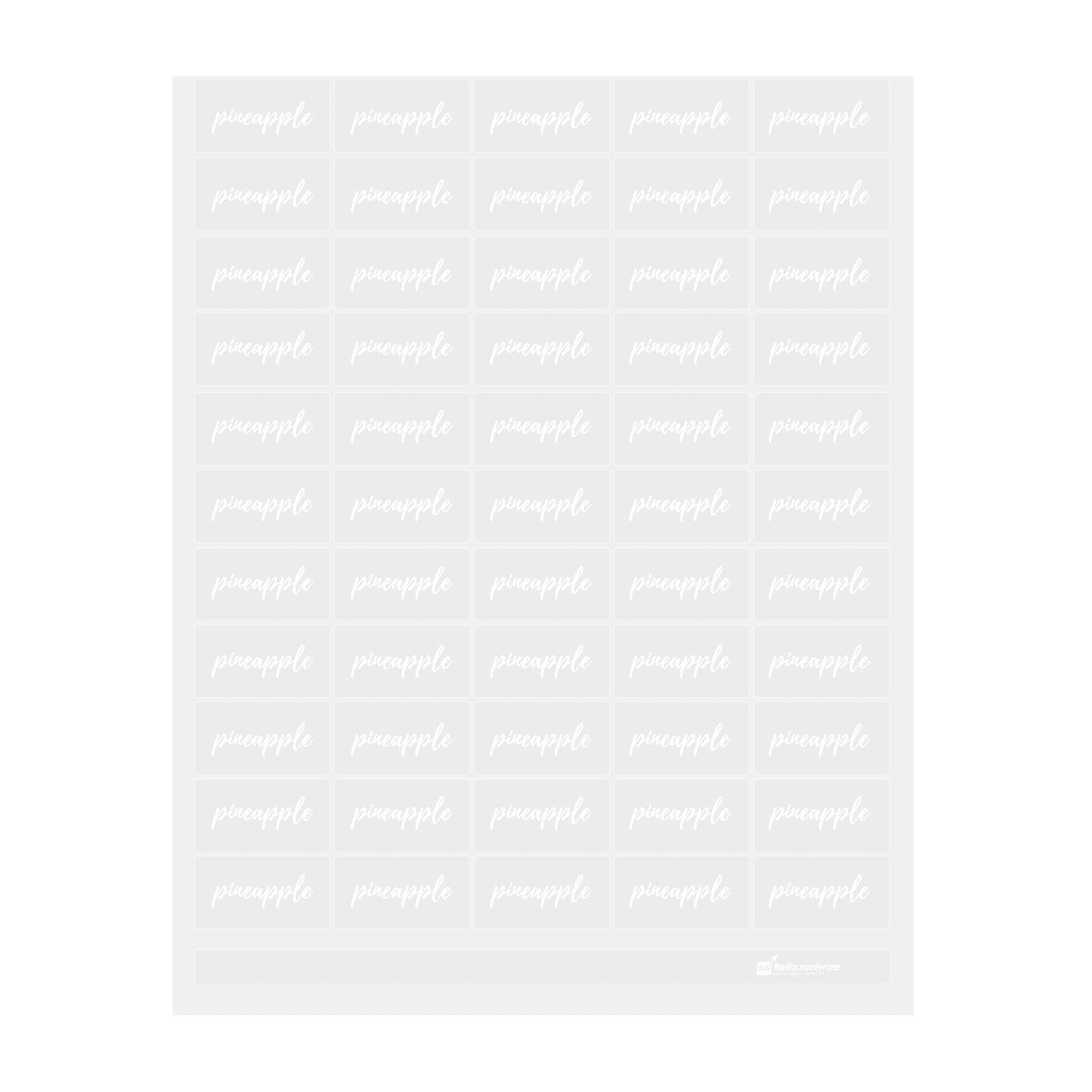 Label Tek Plastic Pineapple Label - Clear with White Font, Water-Resistant - 2" x 1" - 100 count box