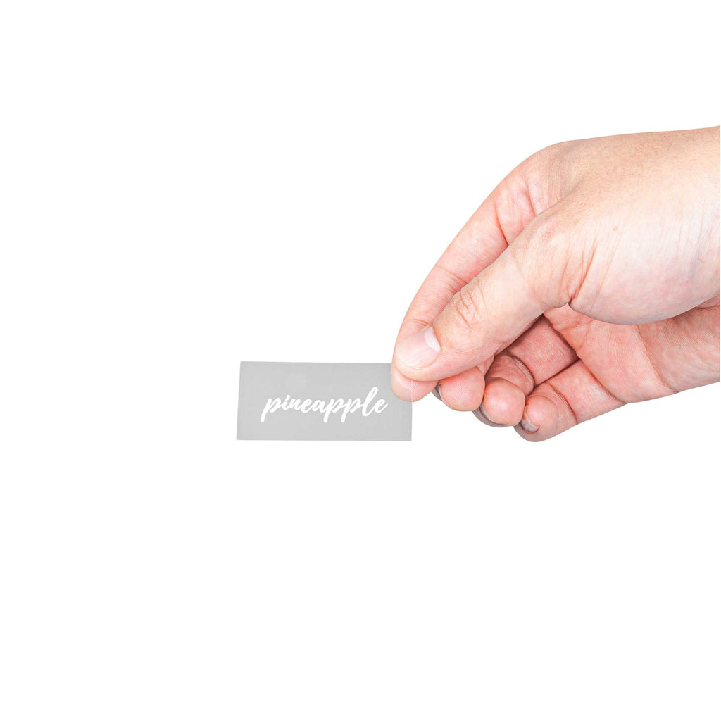 Label Tek Plastic Pineapple Label - Clear with White Font, Water-Resistant - 2" x 1" - 100 count box