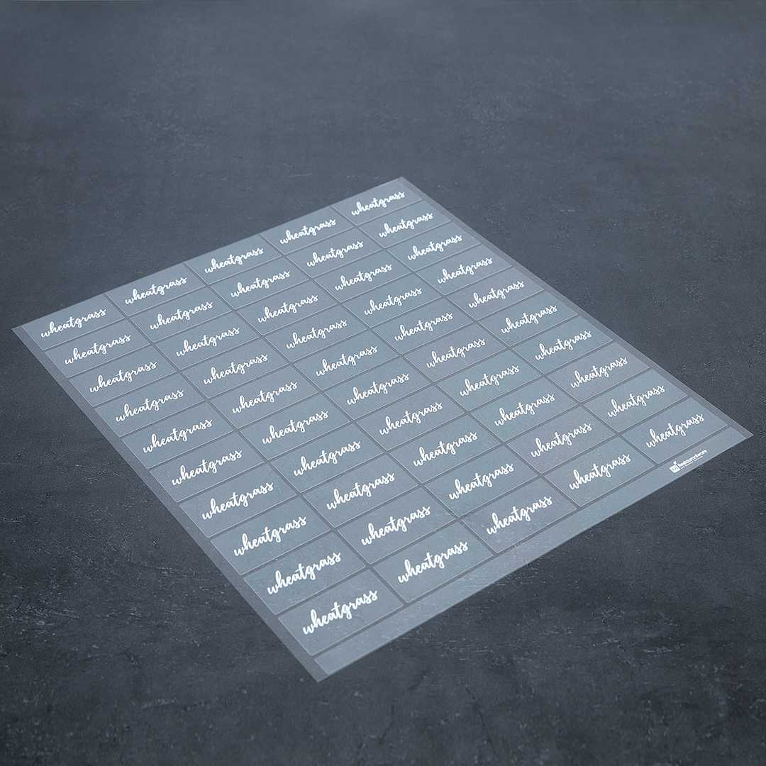 Label Tek Plastic Wheatgrass Label - Clear with White Font, Water-Resistant - 2" x 1" - 100 count box