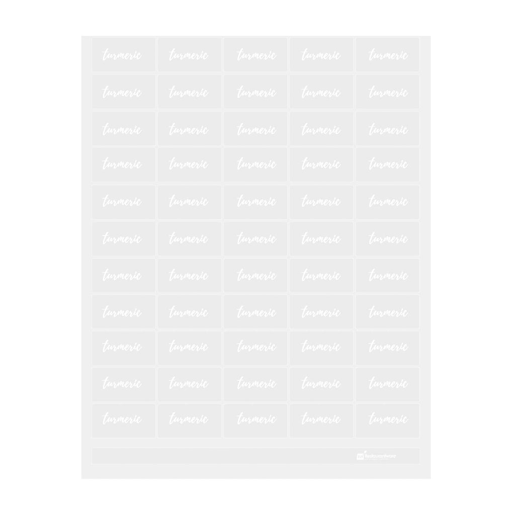 Label Tek Plastic Turmeric Label - Clear with White Font, Water-Resistant - 2" x 1" - 100 count box