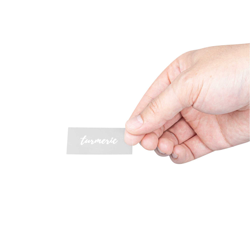 Label Tek Plastic Turmeric Label - Clear with White Font, Water-Resistant - 2" x 1" - 100 count box