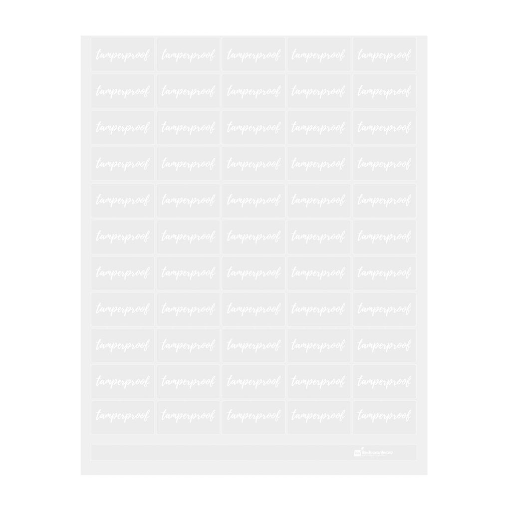 Label Tek Plastic Tamperproof Label - Clear with White Font, Water-Resistant - 2" x 1" - 100 count box