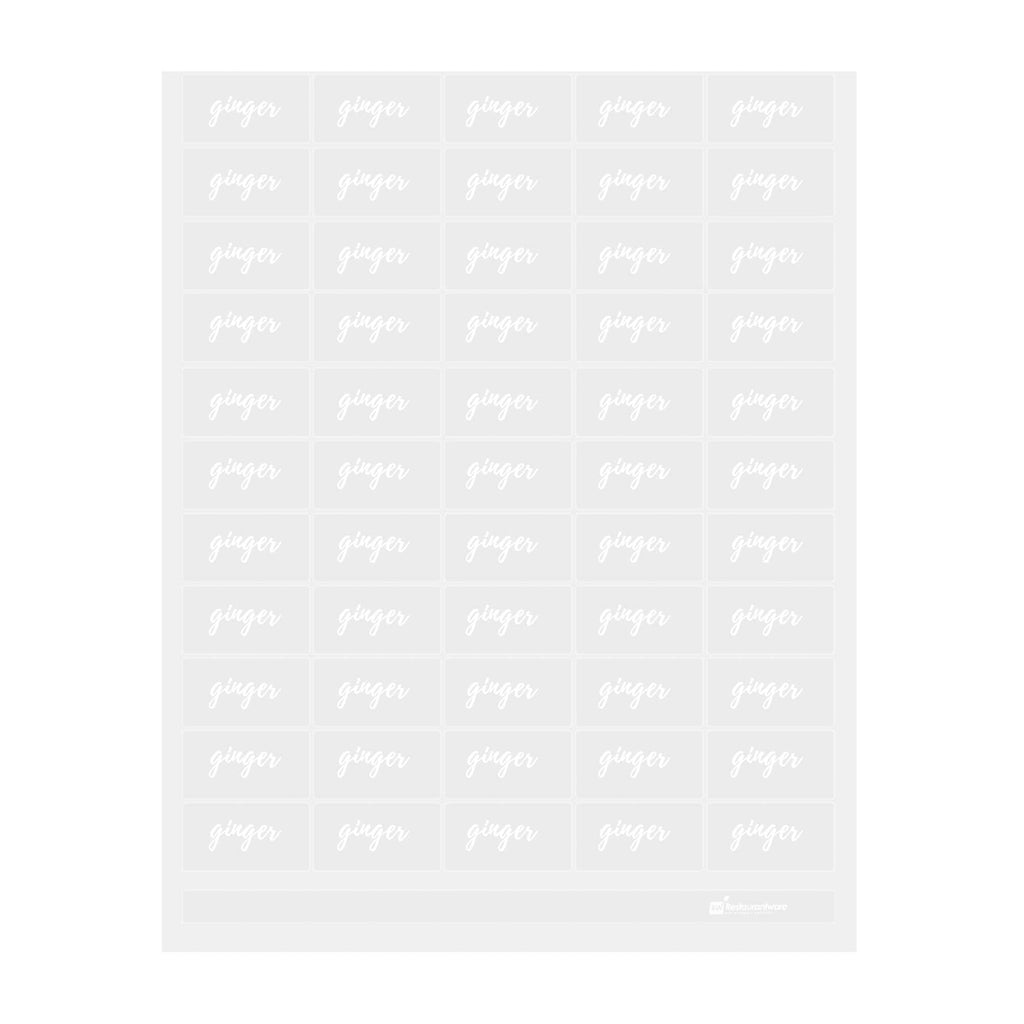 Label Tek Plastic Ginger Label - Clear with White Font, Water-Resistant - 2" x 1" - 100 count box