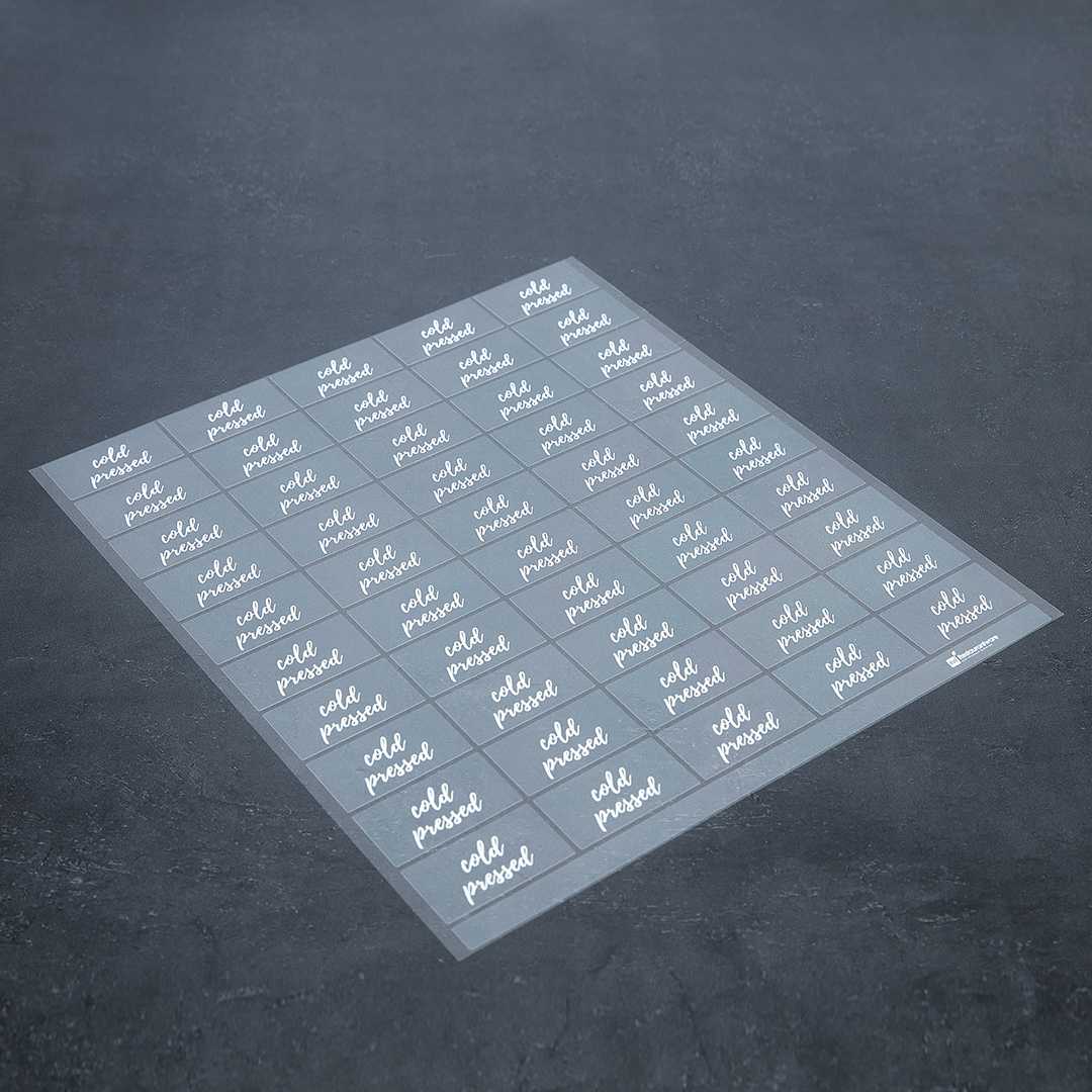 Label Tek Plastic Cold Pressed Label - Clear with White Font, Water-Resistant - 2" x 1" - 100 count box