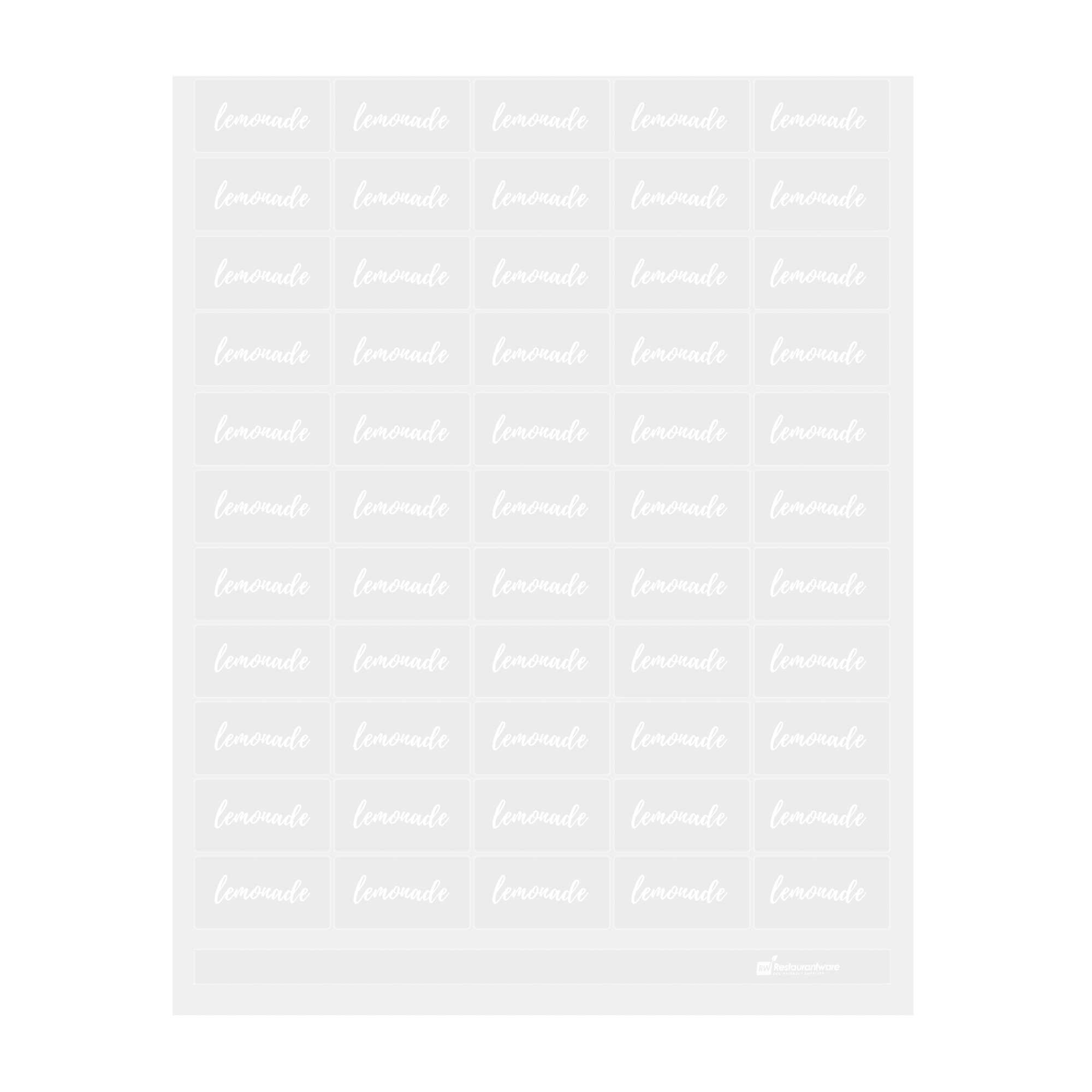 Label Tek Plastic Lemonade Label - Clear with White Font, Water-Resistant - 2" x 1" - 100 count box