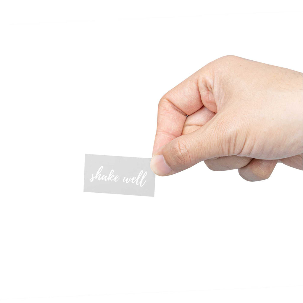 Label Tek Plastic Shake Well Label - Clear with White Font, Water-Resistant - 2" x 1" - 100 count box
