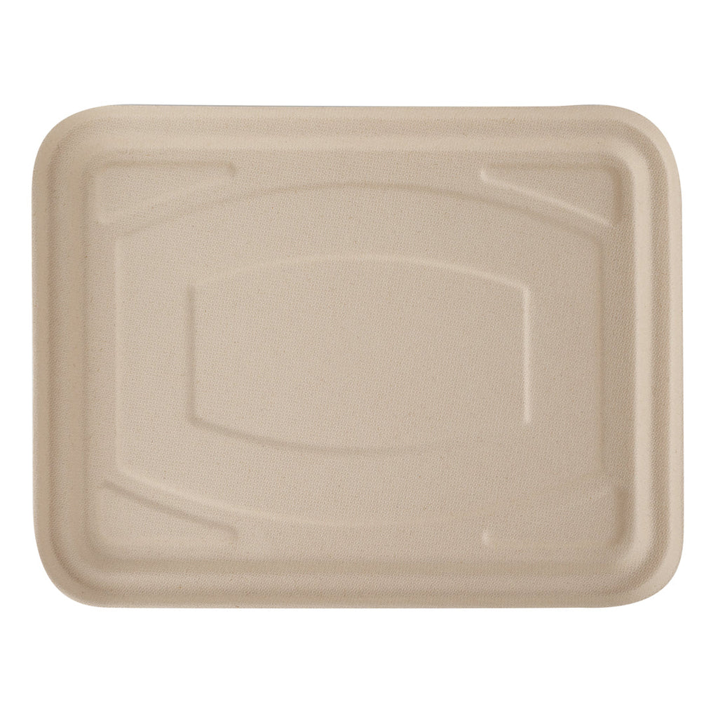 Pulp Tek Rectangle Natural Bagasse Flat Lid - Fits To Go Trays - 100 count box