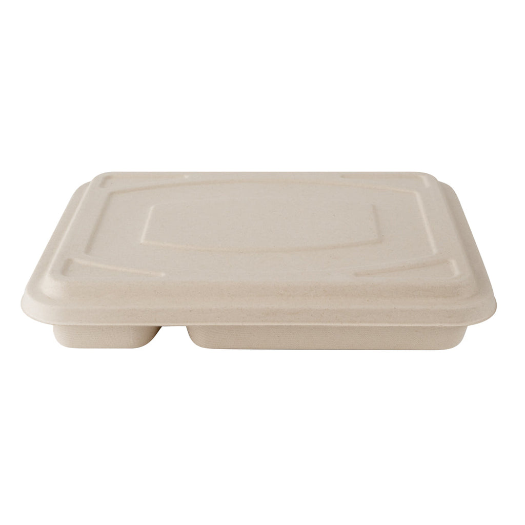 Pulp Tek Rectangle Natural Bagasse Flat Lid - Fits To Go Trays - 100 count box