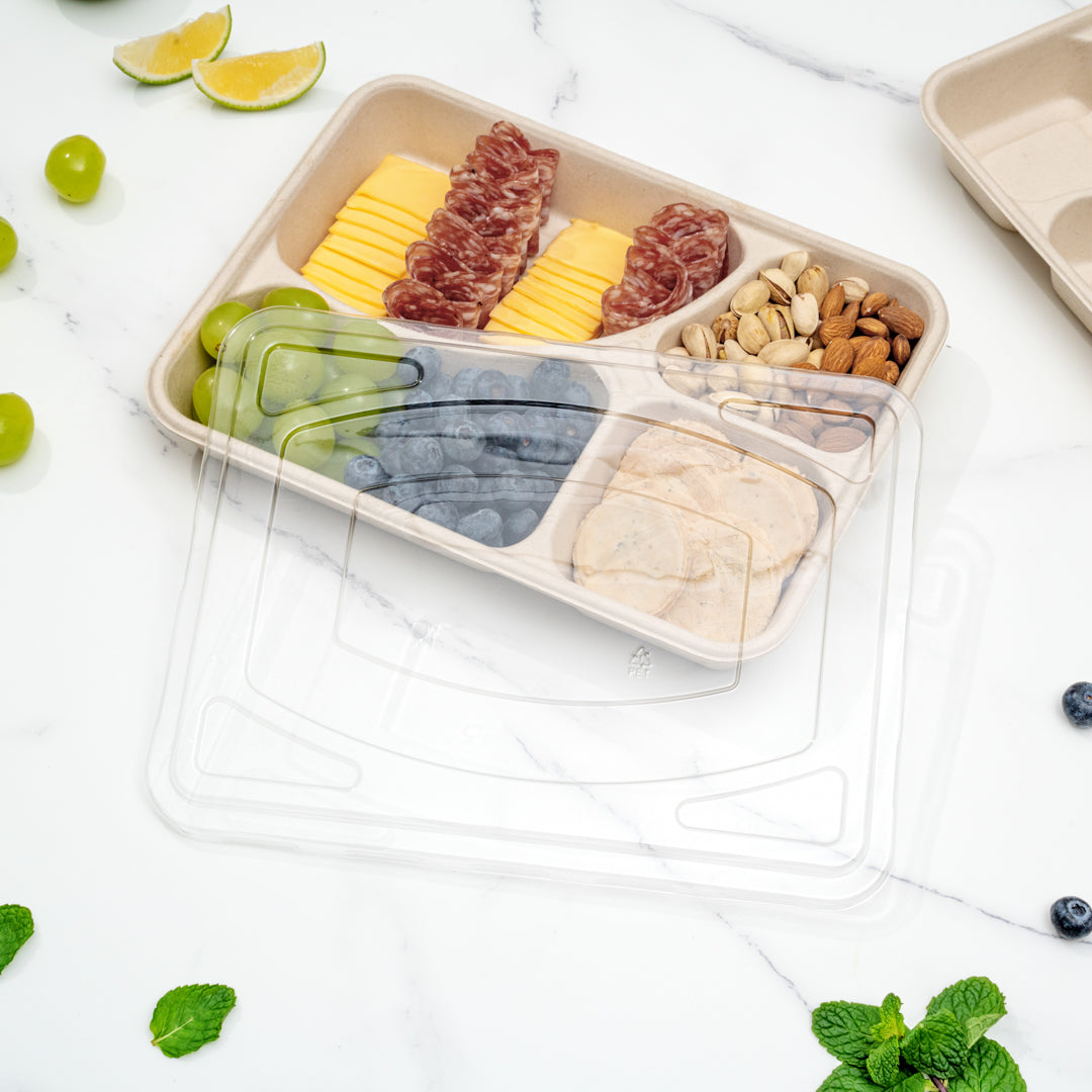 Pulp Tek Rectangle Clear Plastic Flat Lid - Fits To Go Trays - 100 count box