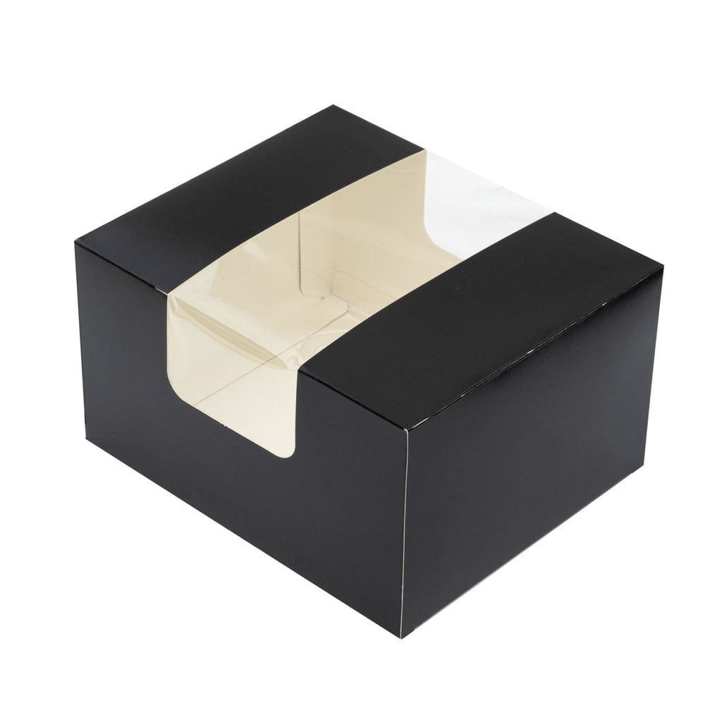 Pastry Tek Black Paper Pastry / Cake Box - with Window - 7" x 6" x 4" - 100 count box