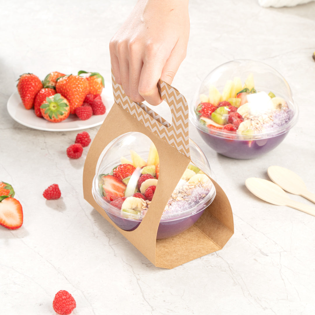 Thermo Tek Kraft Paper Sphere Salad Container Carrier - Fits 12 oz - 50 count box