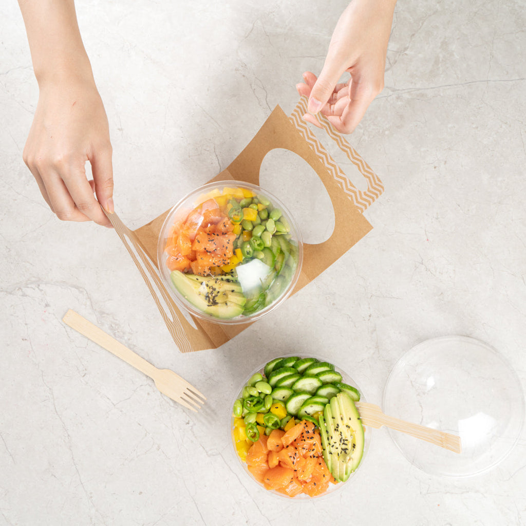 Thermo Tek Kraft Paper Sphere Salad Container Carrier - Fits 21 oz - 50 count box