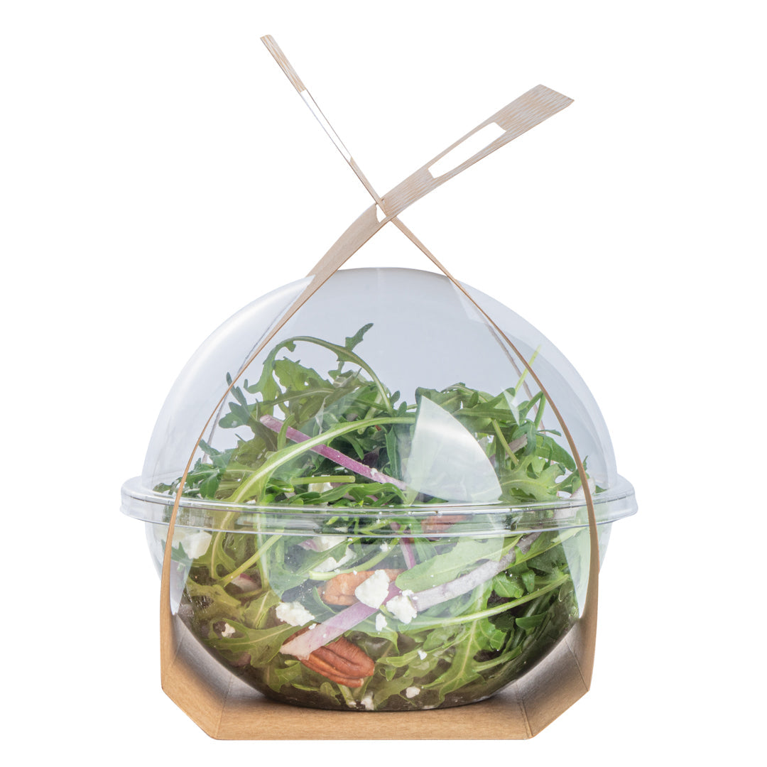 Thermo Tek Kraft Paper Sphere Salad Container Carrier - Fits 28 oz - 50 count box