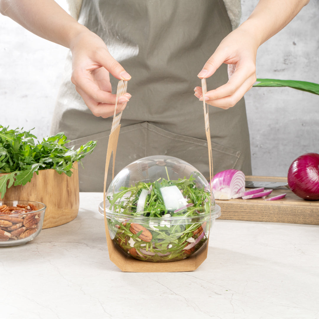 Thermo Tek Kraft Paper Sphere Salad Container Carrier - Fits 28 oz - 50 count box
