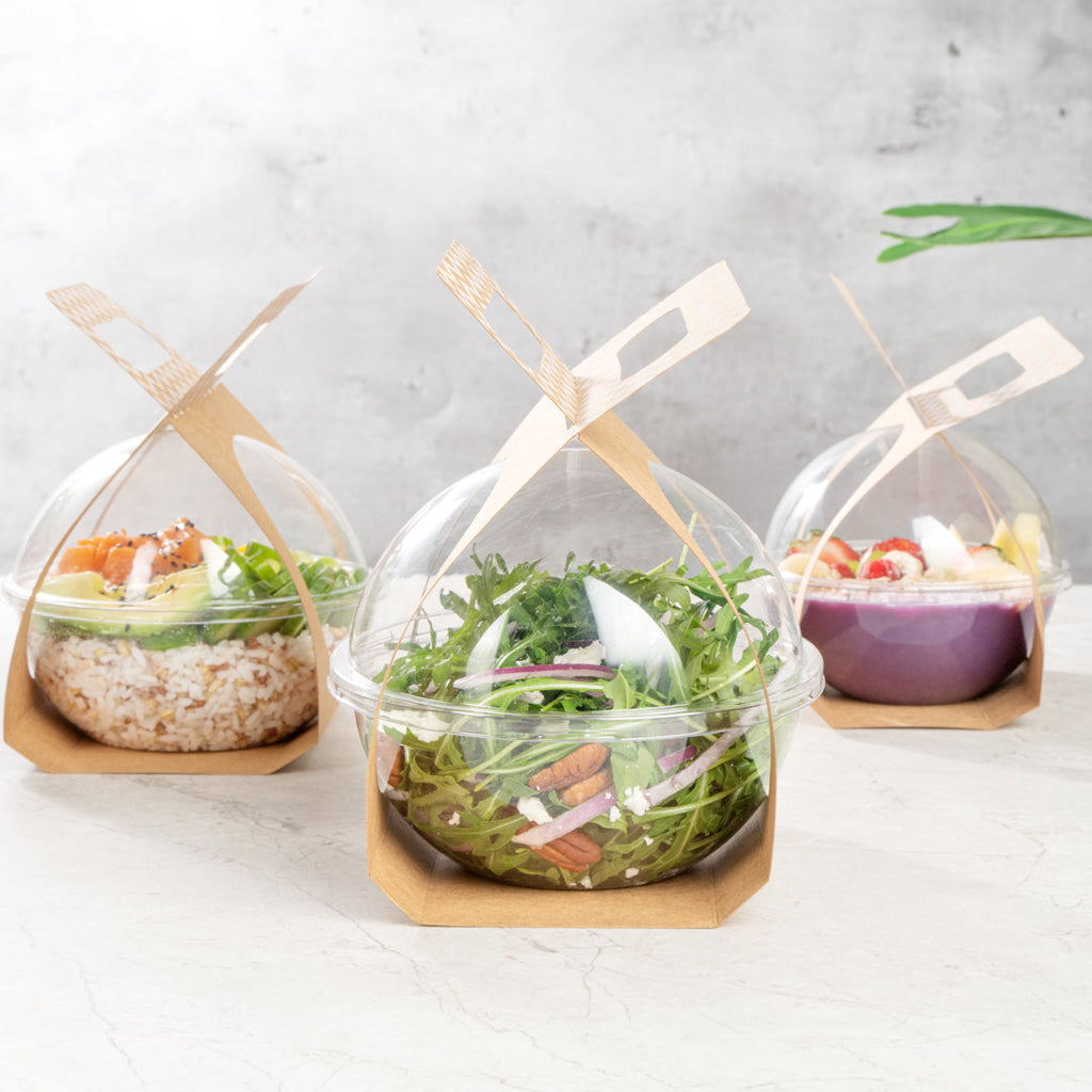Thermo Tek Kraft Paper Sphere Salad Container Carrier - Fits 28 oz - 50 count box
