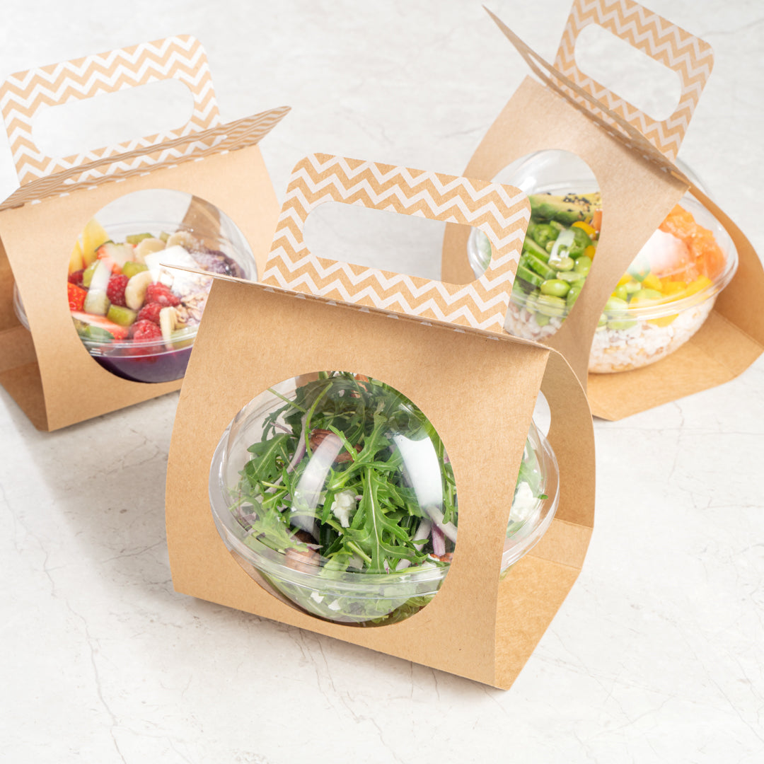 Thermo Tek Kraft Paper Sphere Salad Container Carrier - Fits 28 oz - 50 count box