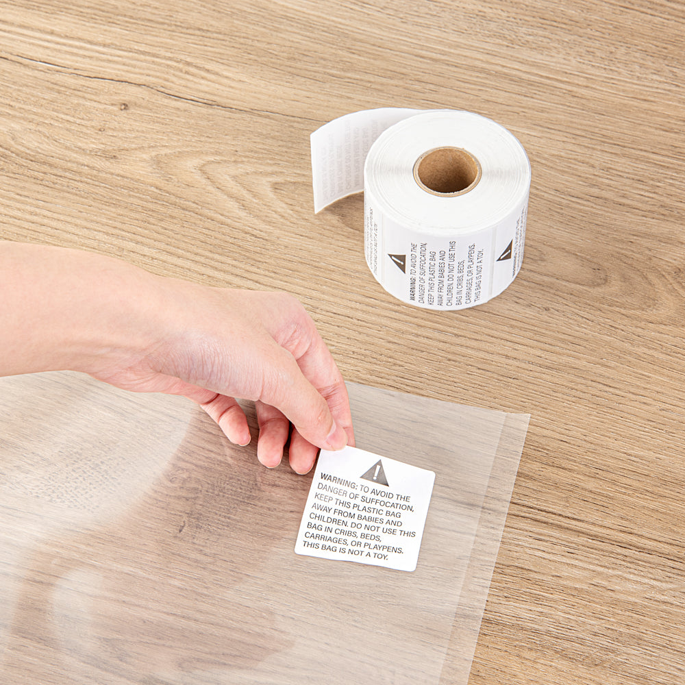 Label Tek White Paper Suffocation Warning Label - 2" x 2" - 500 count roll