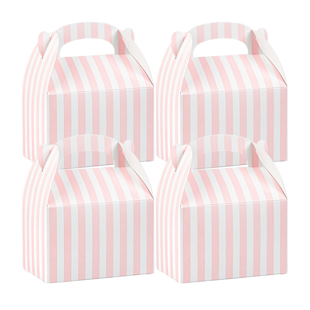 Bio Tek Pink & White Stripe Paper Gable Box / Take Out Container - Compostable - 4" x 2 1/2" x 2 1/2" - 100 count box
