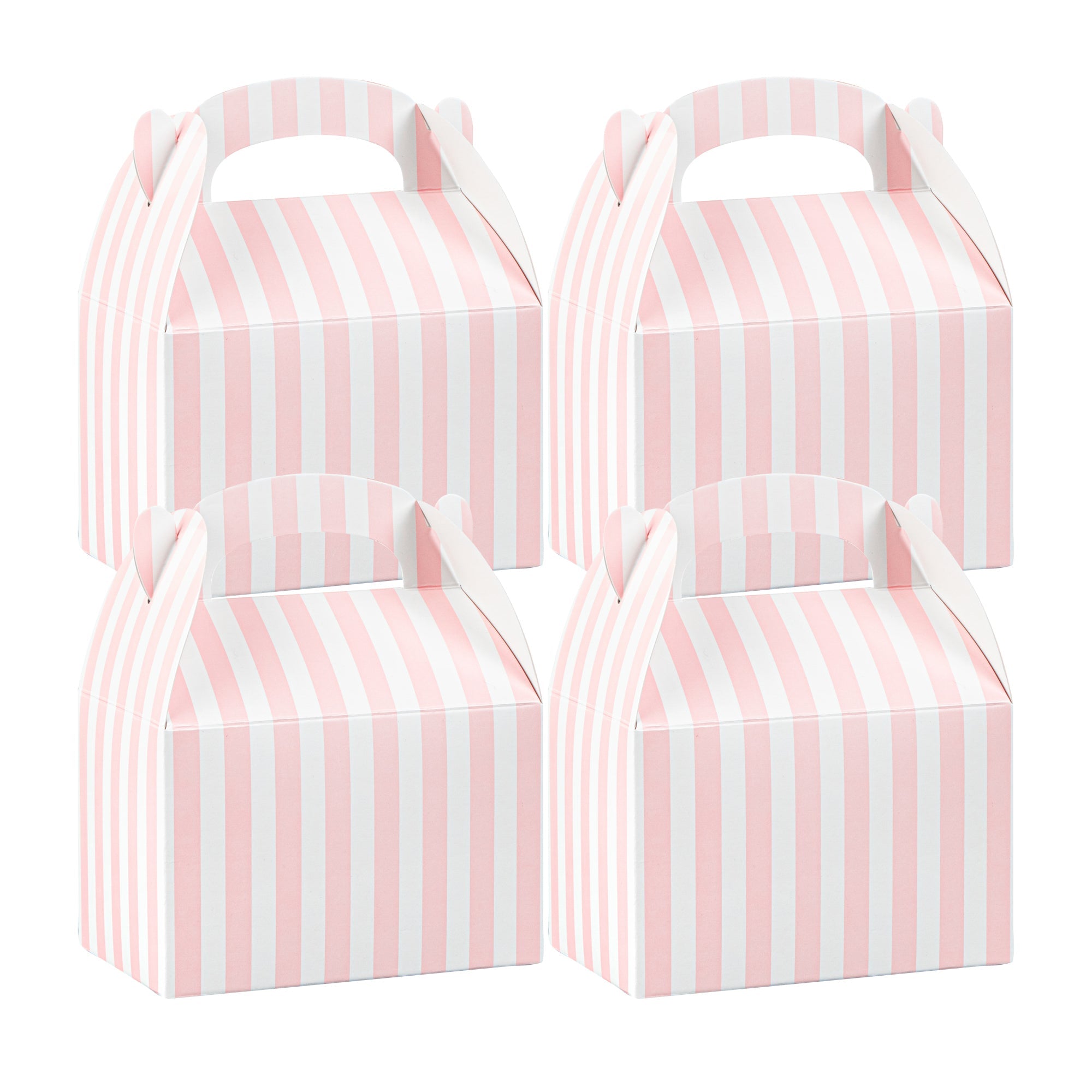 Bio Tek Pink & White Stripe Paper Gable Box / Take Out Container - Compostable - 4" x 2 1/2" x 2 1/2" - 100 count box