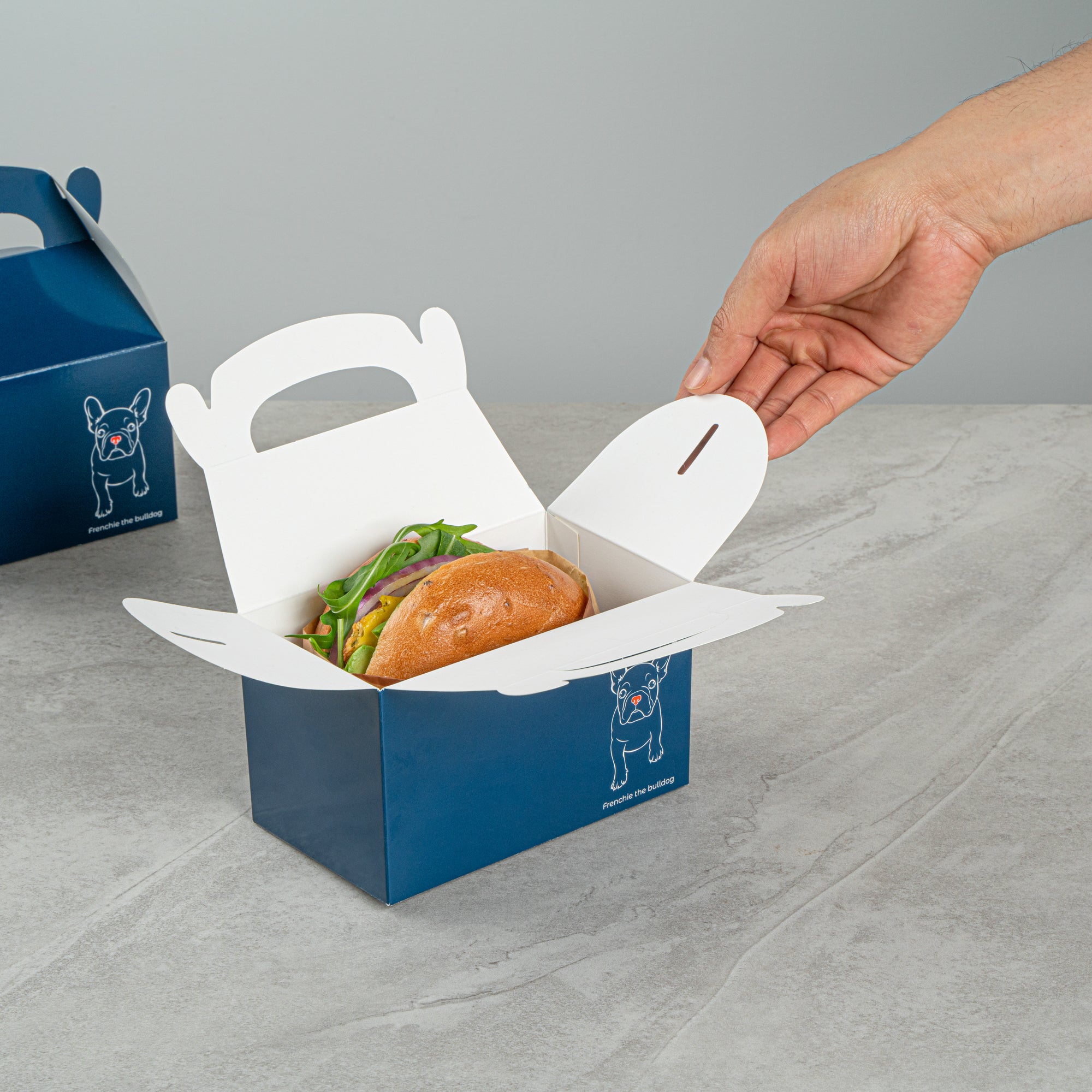 Bio Tek Frenchie Paper Gable Box / Take Out Container - Compostable - 6" x 3 1/2" x 3 1/2" - 100 count box