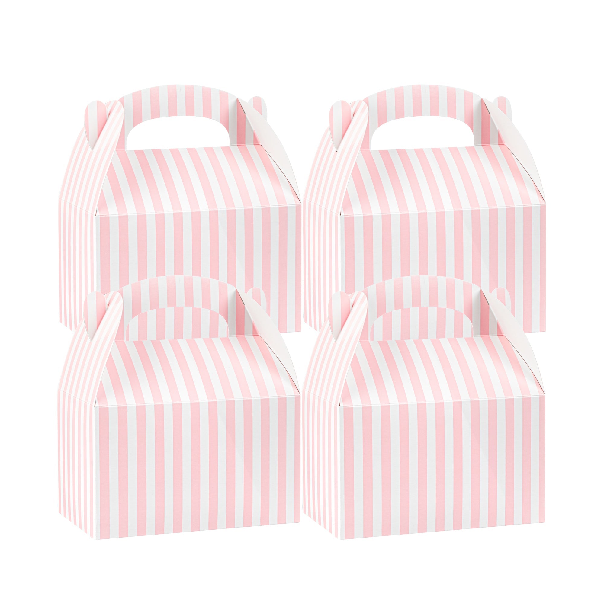 Bio Tek Pink & White Stripe Paper Gable Box / Take Out Container - Compostable - 6" x 3 1/2" x 3 1/2" - 100 count box