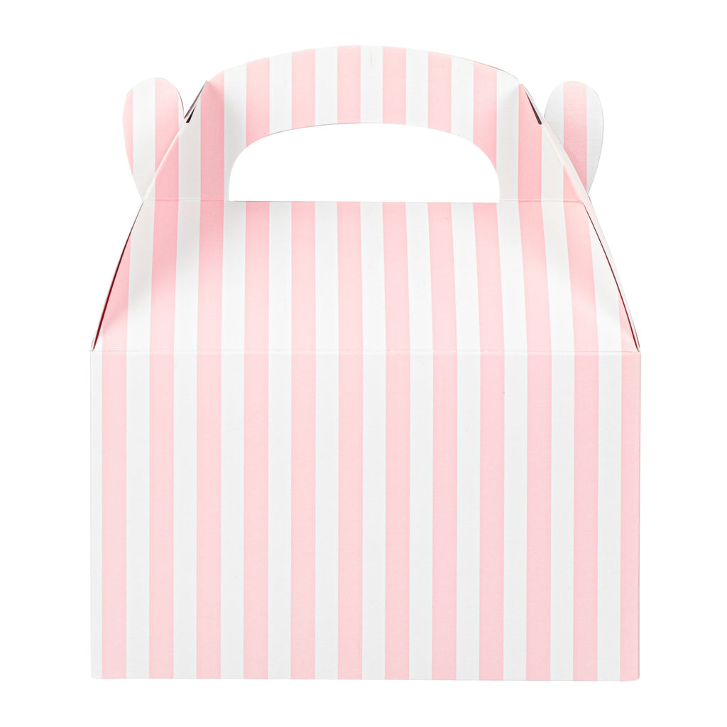 Bio Tek Pink & White Stripe Paper Gable Box / Take Out Container - Compostable - 6" x 3 1/2" x 3 1/2" - 100 count box