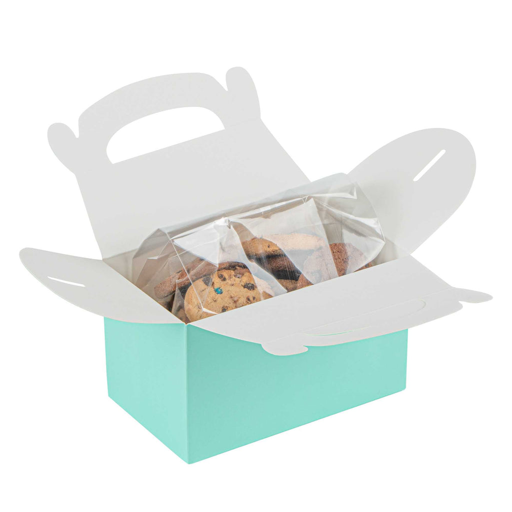 Bio Tek Turquoise Paper Gable Box / Take Out Container - Compostable - 6" x 3 1/2" x 3 1/2" - 25 count box
