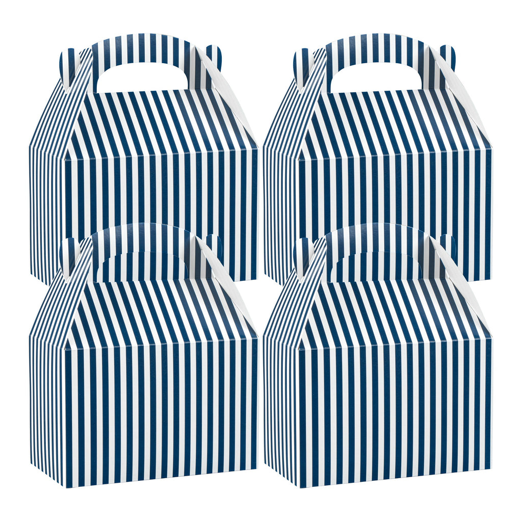 Bio Tek Blue & White Stripe Paper Gable Box / Take Out Container - Compostable - 8 1/2" x 4 3/4" x 5 1/2" - 100 count box
