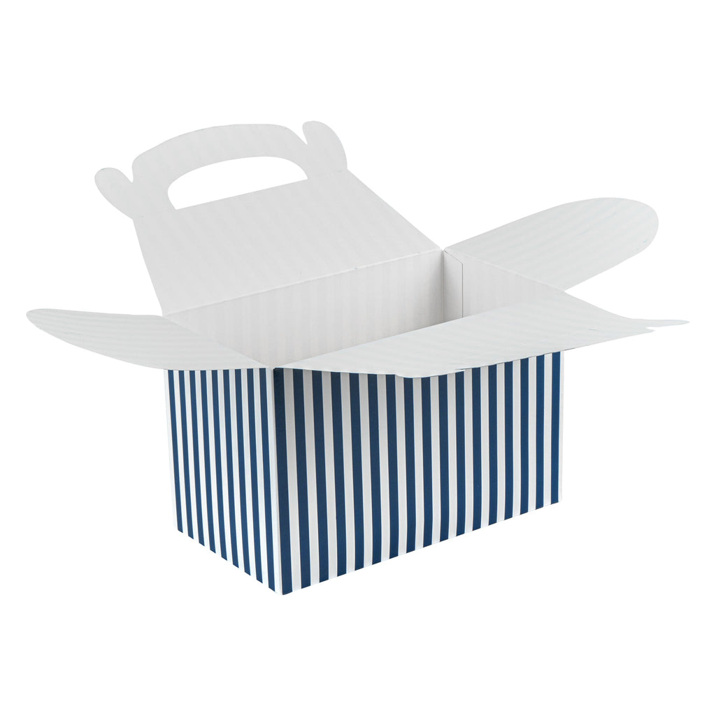 Bio Tek Blue & White Stripe Paper Gable Box / Take Out Container - Compostable - 8 1/2" x 4 3/4" x 5 1/2" - 25 count box