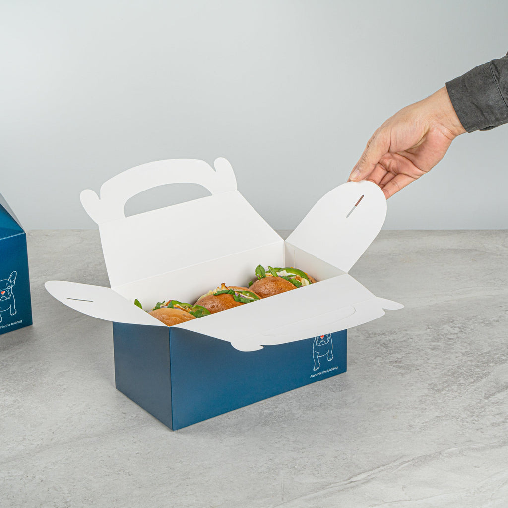 Bio Tek Frenchie Paper Gable Box / Take Out Container - Compostable - 9 1/2" x 5" x 5" - 100 count box
