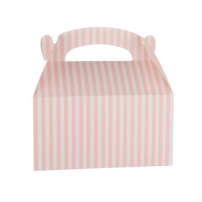 Bio Tek Pink & White Stripe Paper Gable Box / Take Out Container - Compostable - 9 1/2" x 5" x 5" - 100 count box