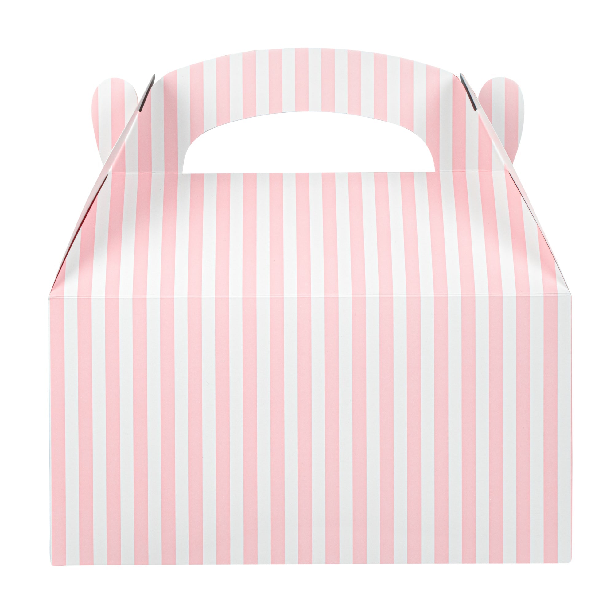 Bio Tek Pink & White Stripe Paper Gable Box / Take Out Container - Compostable - 9 1/2" x 5" x 5" - 100 count box